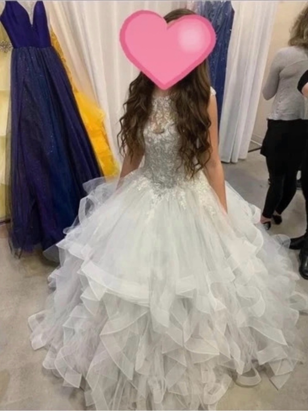 Ivory Ruffled Tulle Ball Gown Wedding Dress with Embellished Bodice